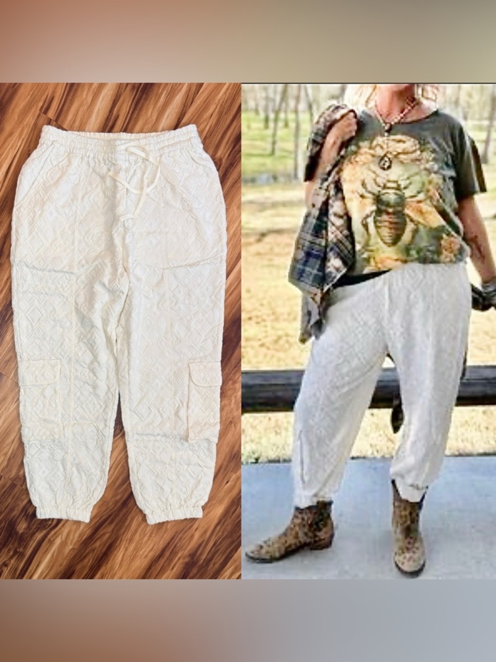 Jaded Gypsy Cream Colored Diamond In the Rough Embroidered Pants